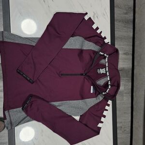 PINK Victoria's Secret Maroon and Gray Zip-Up Hoodie
